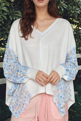 LIZAKOSHT  -  High-Low V-Neck Long Sleeve Blouse