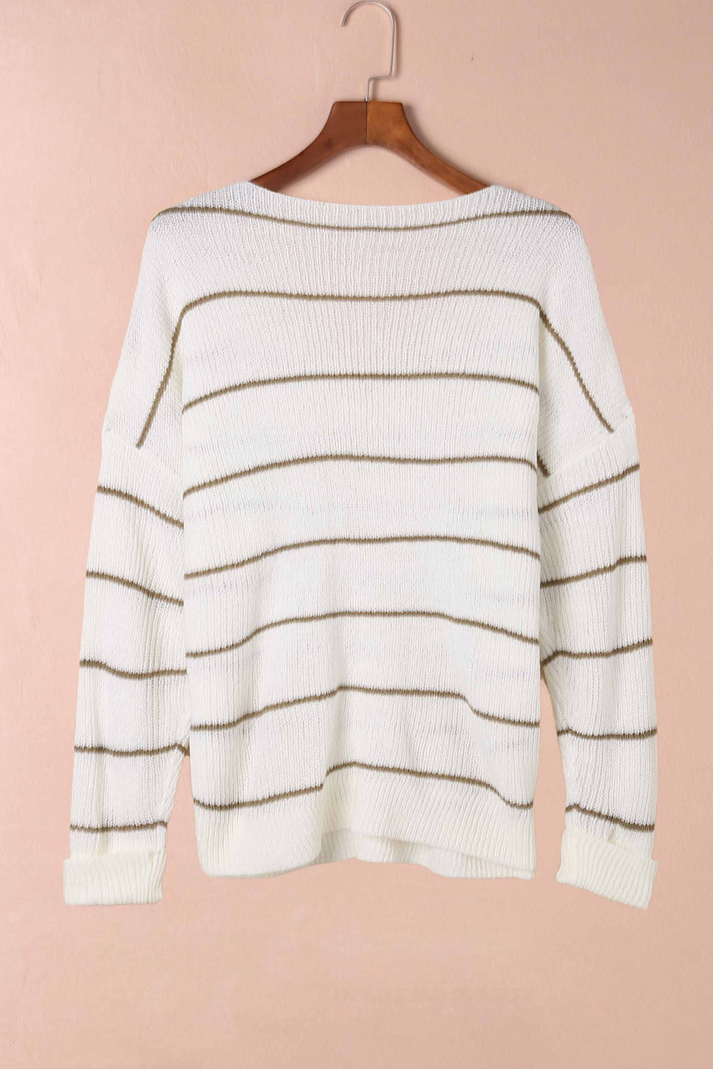 LIZAKOSHT  -  Striped V-Neck Drop Shoulder Sweater