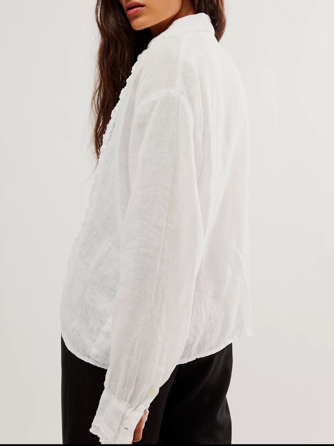 LIZAKOSHT  -  Frill Ruched Collared Neck Long Sleeve Shirt