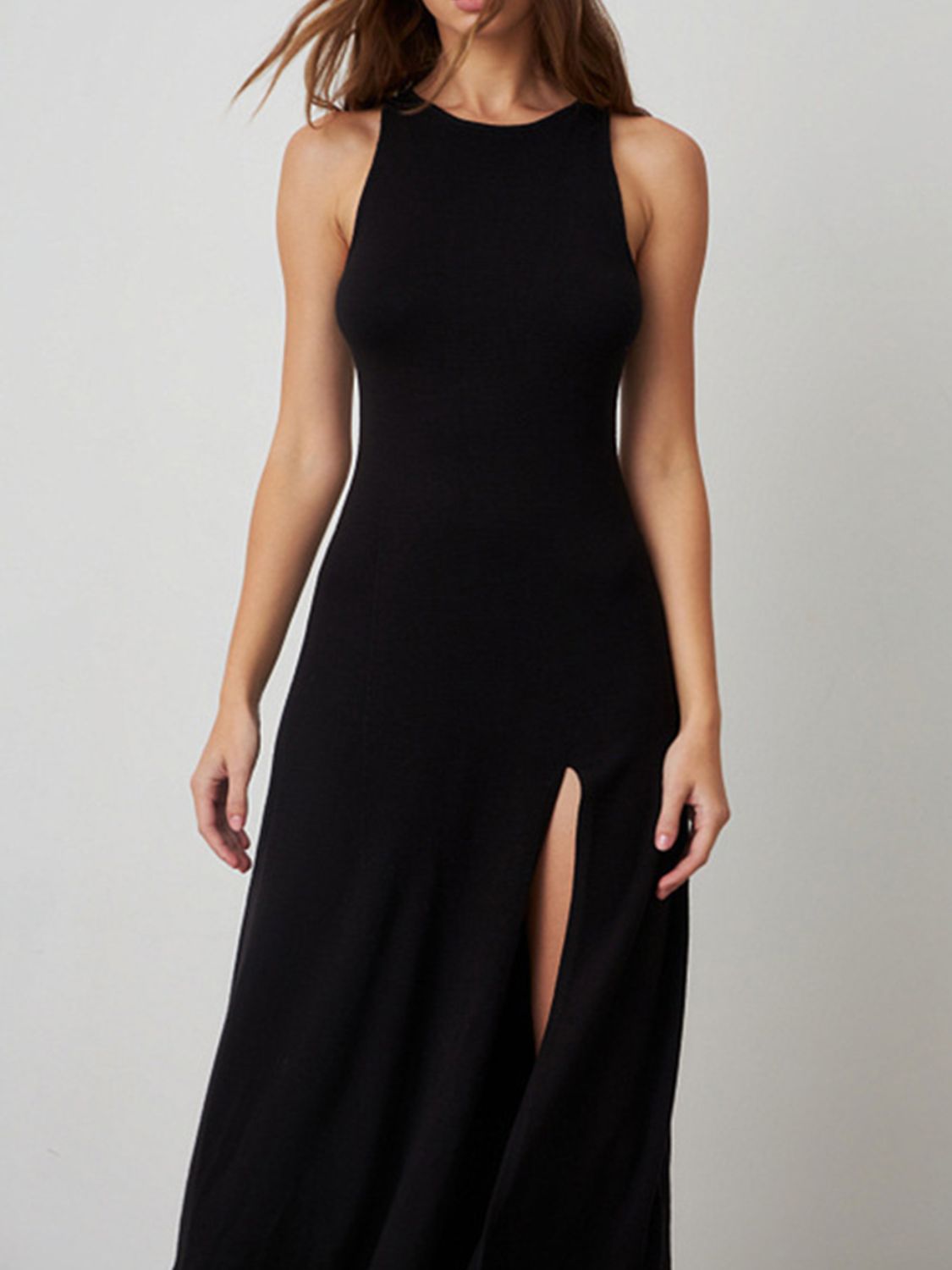 LIZAKOSHT  -  Side Slit Round Neck Sleeveless Dress