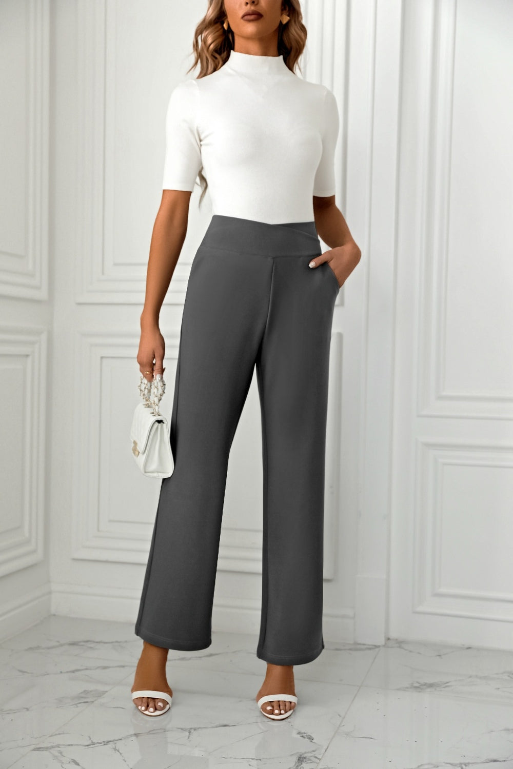 LIZAKOSHT  -  High Waist Straight Leg Pants