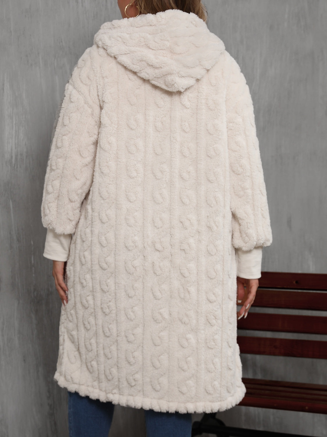 LIZAKOSHT  -  Plus Size Open Front Hooded Plush Coat