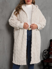 LIZAKOSHT  -  Plus Size Open Front Hooded Plush Coat