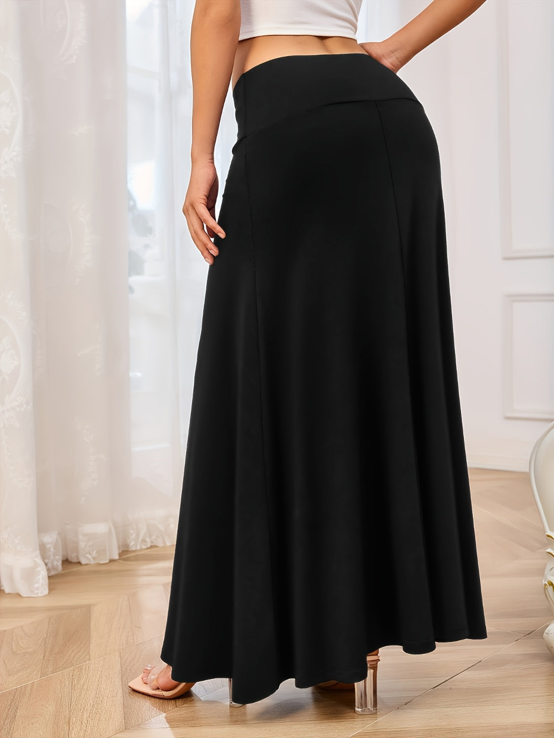 LIZAKOSHT  -  Solid Elastic Waist Maxi Skirt