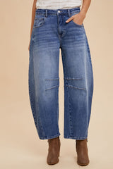 LIZAKOSHT  -  Annie Wear Mid Rise Barrel Leg Jeans with Pockets