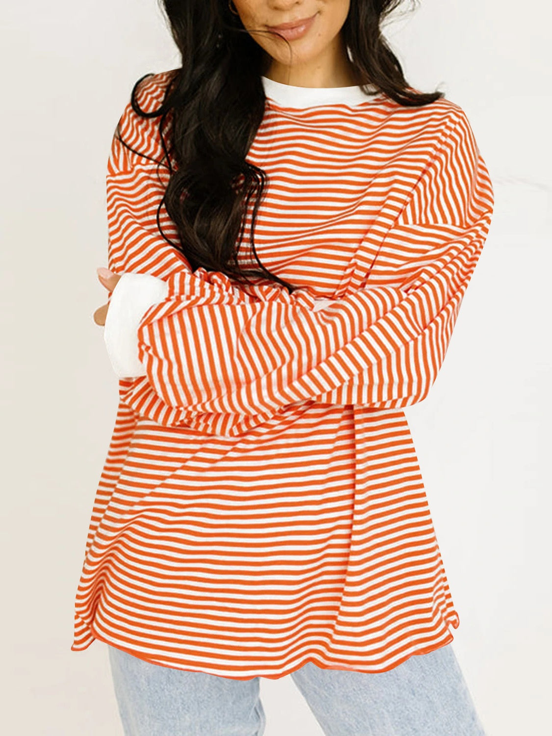 LIZAKOSHT  -  Contrast Striped Long Sleeve Sweatshirt