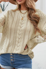 LIZAKOSHT  -  Openwork Round Neck Long Sleeve Sweater