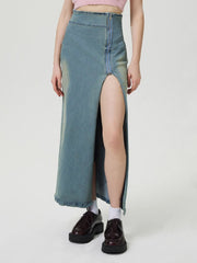 LIZAKOSHT  -  Slit Denim Skirt with Zip