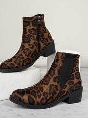 LIZAKOSHT  -  Leopard Point Toe Block Heel Boots