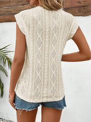 LIZAKOSHT  -  Openwork Round Neck Cap Sleeve Top