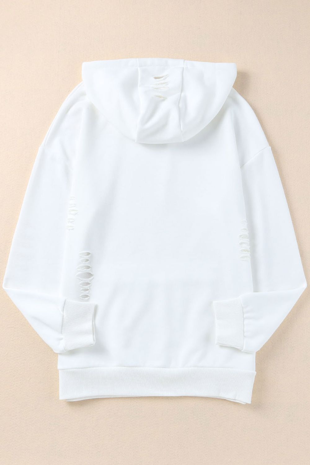 LIZAKOSHT  -  Distressed Drawstring Long Sleeve Hoodie