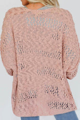 LIZAKOSHT  -  Openwork Open Front Long Sleeve Cardigan