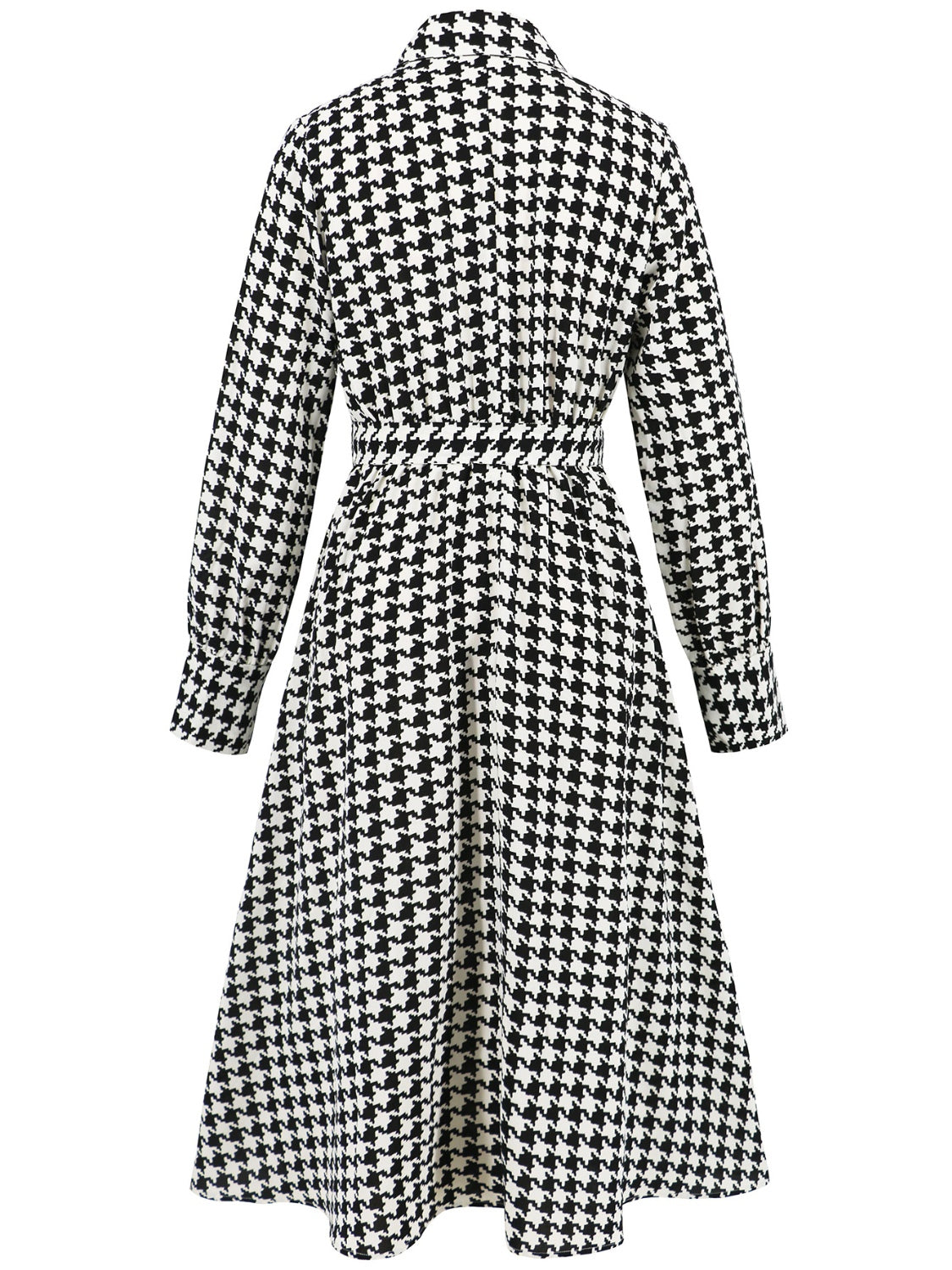 LIZAKOSHT  -  Tied Houndstooth Long Sleeve Midi Dress