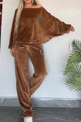 LIZAKOSHT  -  Full Size Boat Neck Long Sleeve Top and Pants Set