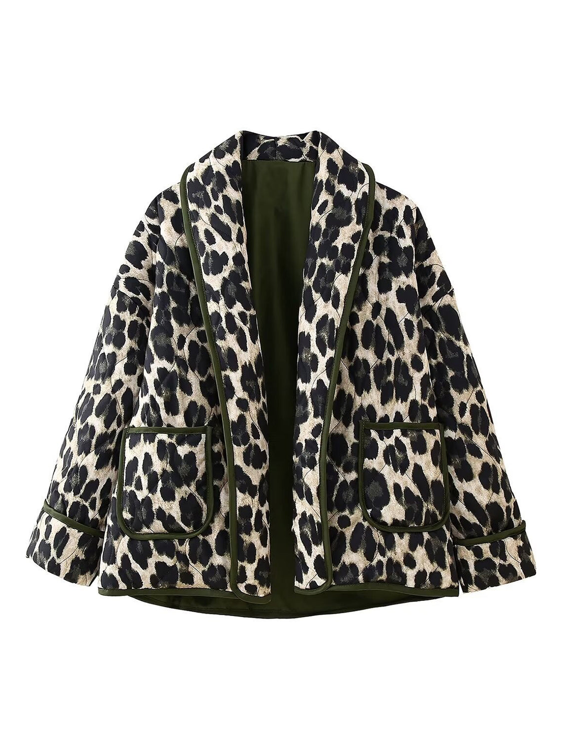 LIZAKOSHT  -  Leopard Open Front Long Sleeve Outerwear