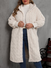 LIZAKOSHT  -  Plus Size Open Front Hooded Plush Coat