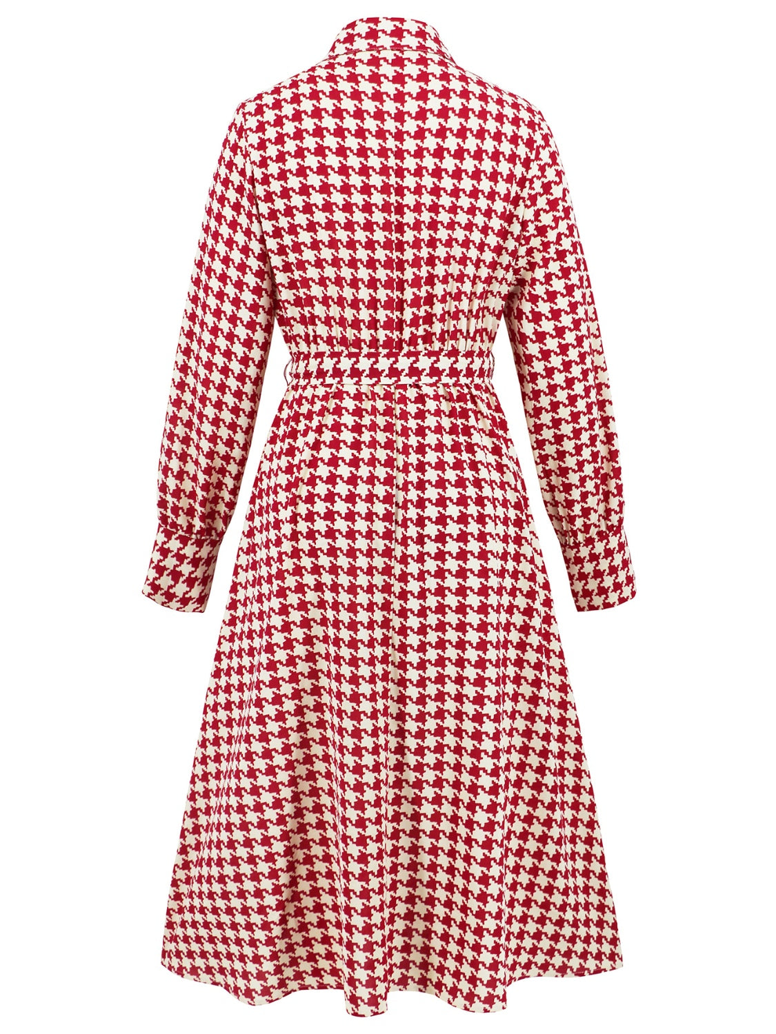 LIZAKOSHT  -  Tied Houndstooth Long Sleeve Midi Dress