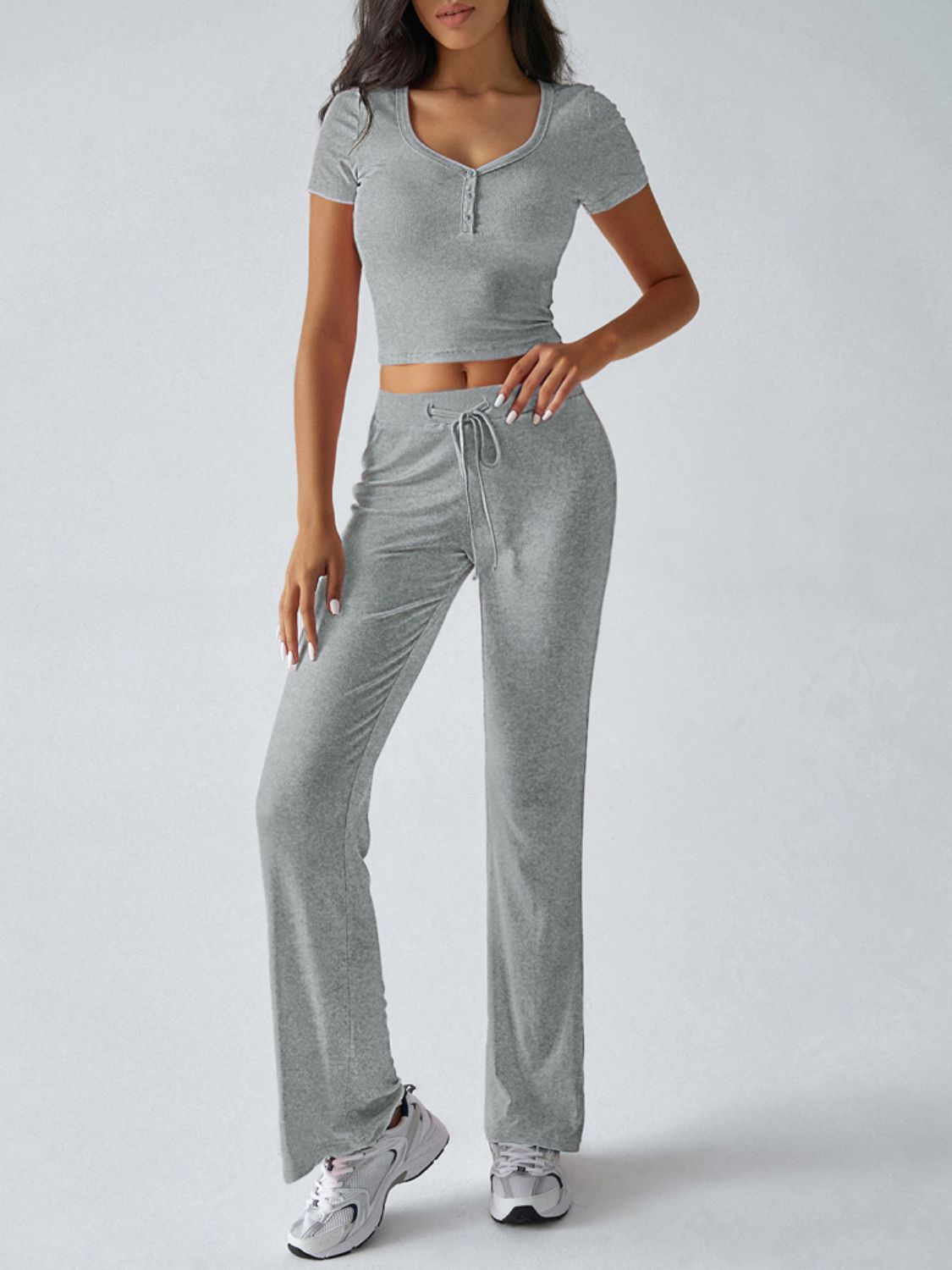 LIZAKOSHT  -  Devine Short Sleeve Top and Drawstring Pants Set