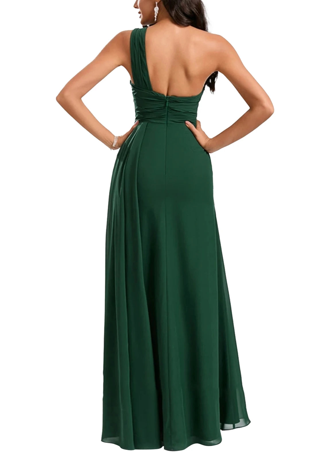 One Shoulder Floor-Length Chiffon Bridesmaid Dress With Ruffle Backless 2024 Prom Evening Dress Wedding Party Gowns