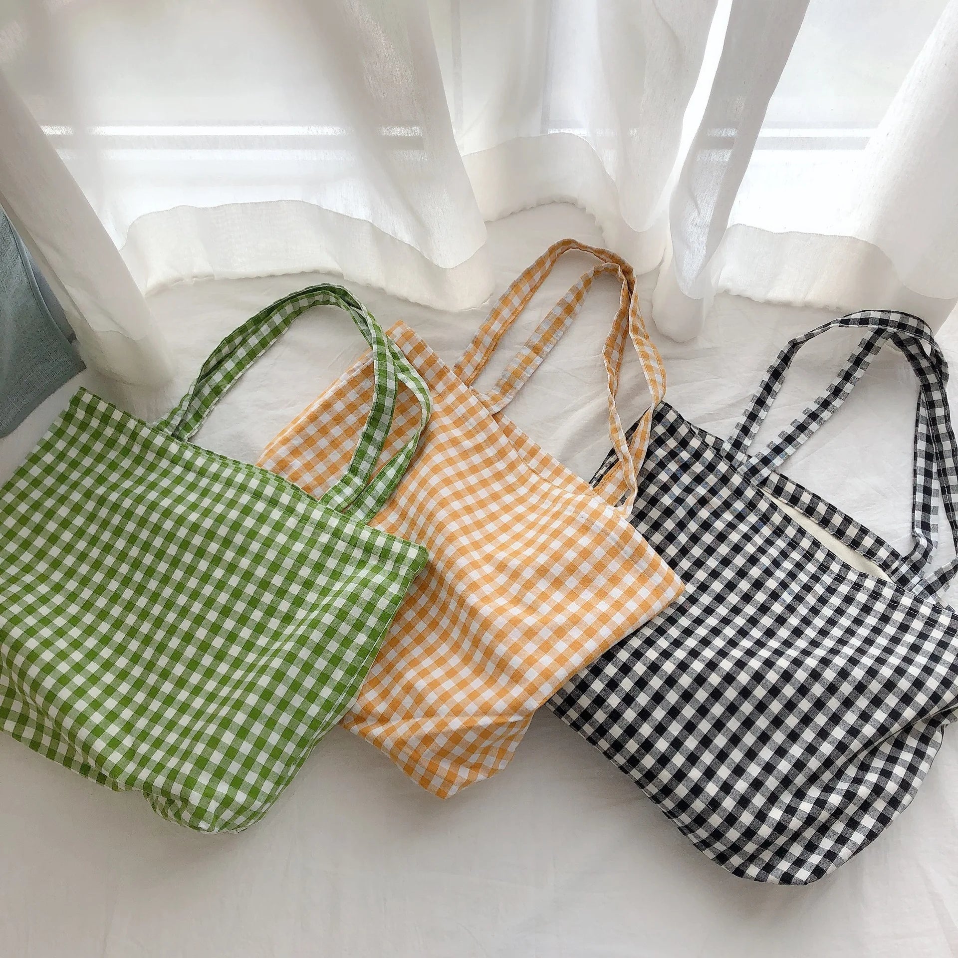 LIZAKOSHT  -  Fashion Cotton Plaid Shoulder Bag Daily Environmental Durable Cloth Reusable Shopping Tote Women Travel Handbag