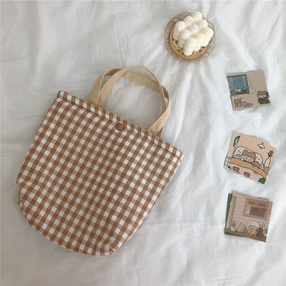 LIZAKOSHT  -  Lattice Samll Lunch Bag For Women Bento Cooler Bags Plaid Breakfast Food Box Portable Kids Picnic Travel Mult Food Bag