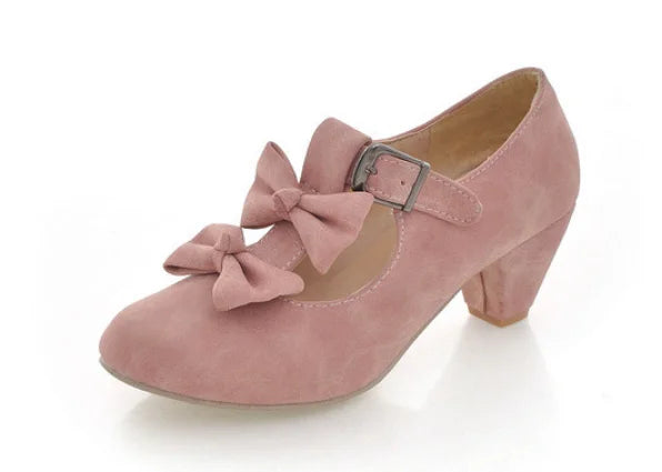 LIZAKOSHT  -  Sweet lolita shoes kawaii girl cosplay bowknot buckle thick heel round head women shoes princess leather shoes loli cos PU