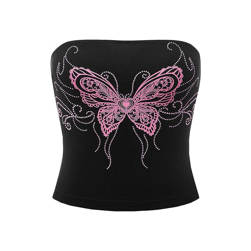 LIZAKOSHT y2k 2024 Women Tube Top Sexy Y2g Women Top Butterfly Print