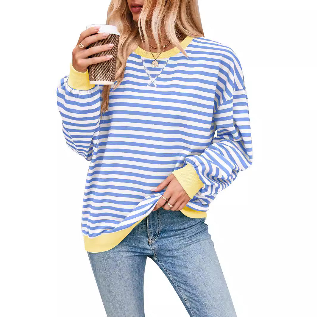 LIZAKOSHT  -  Fisoew Womens Striped Oversized Sweatshirt Color Block Crew Neck Long Sleeve Shirt Casual Loose Pullover Top Y2K Clothes