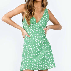 LIZAKOSHT  -  Women's Polka Dot Print Tie Back Tank Dress, Cute Sleeveless Deep V Neck Short Dress for Summer, Ladies Clothes for Beach Holiday