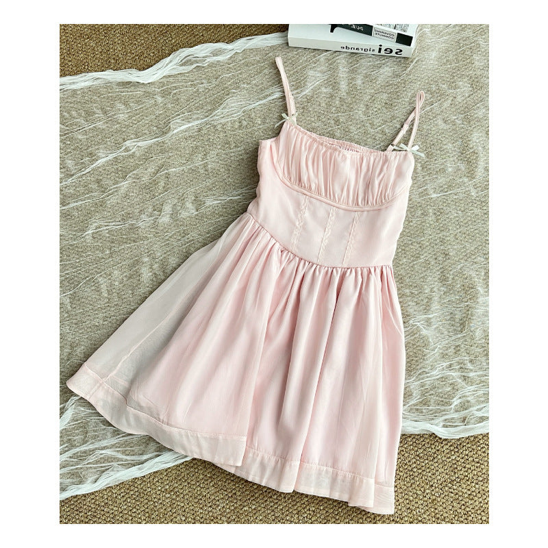 dress to impress PinYou Korean Swan Dream Large Swing Pleated Bow Holiday Fairy Sling Dress Female 2024 New