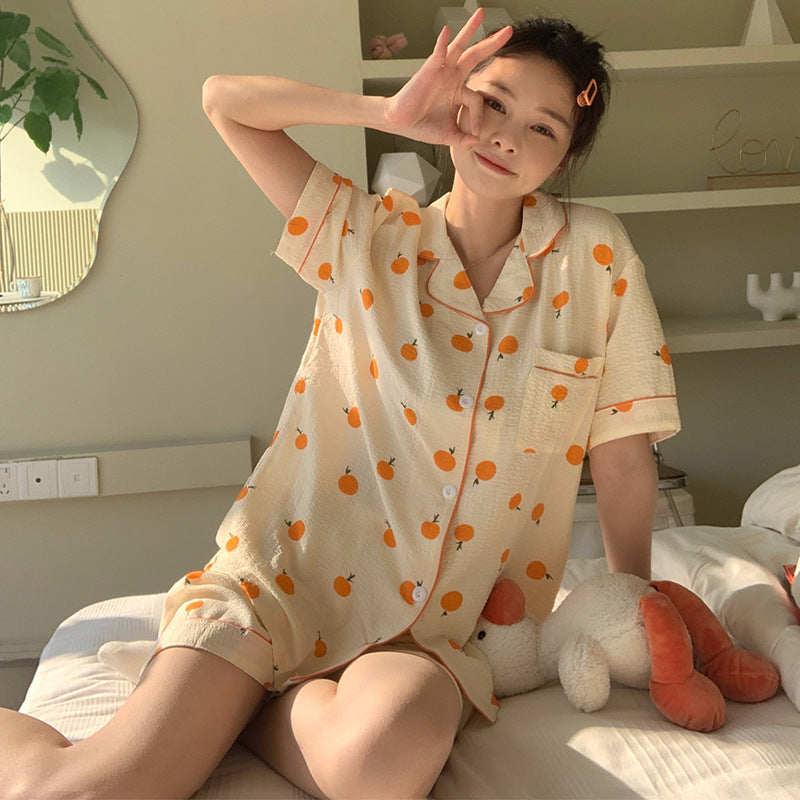 LIZAKOSHT  -  Women's All Over Print Elastic Waist Pyjama Set, Button Front Top & Bow Decor Shorts, Summer Sleepwear, Pajama Sets Women, Nightwear Set for Women