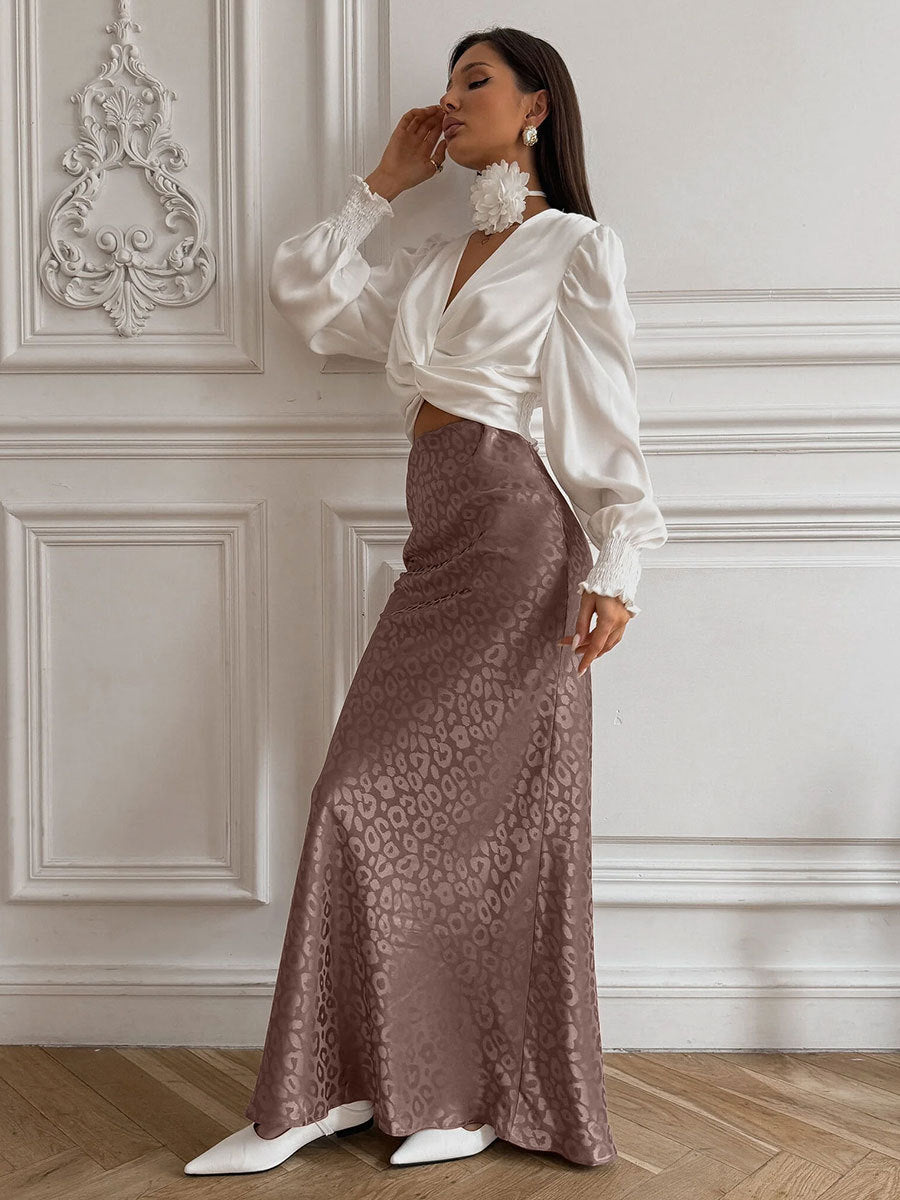 LIZAKOSHT  -  Cross-border Jacquard Leopard Print Skirt European and American 2024 Summer New Trend Hip-wrapped Jacquard Leopard Print Long Skirt