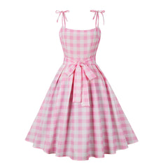 LIZAKOSHT &nbsp;- &nbsp;Dress To Impress Pink Red Plaid French Tea Break Sweet Butterfly Sling Dress