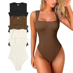 LIZAKOSHT  -  Women's 3 Piece Basic Bodysuits Sexy Ribbed Strappy Square Neck Sleeveless Bodysuits