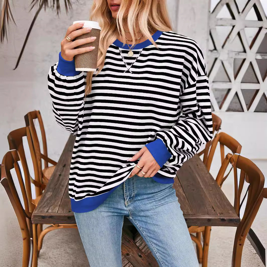 LIZAKOSHT  -  Fisoew Womens Striped Oversized Sweatshirt Color Block Crew Neck Long Sleeve Shirt Casual Loose Pullover Top Y2K Clothes