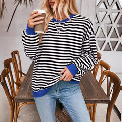 LIZAKOSHT  -  Fisoew Womens Striped Oversized Sweatshirt Color Block Crew Neck Long Sleeve Shirt Casual Loose Pullover Top Y2K Clothes