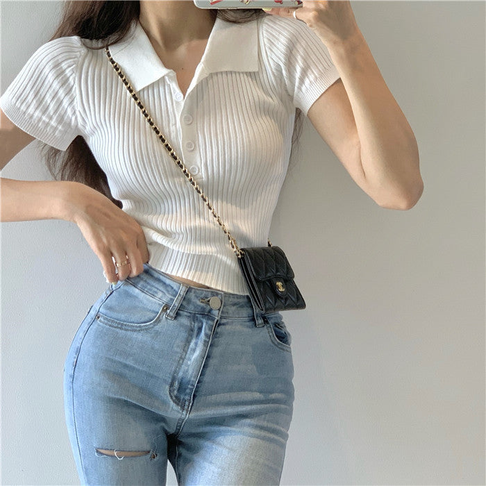 LIZAKOSHT  -  Women's Plain Buttons Collared Tee, Elegant Casual Short Sleeve T-shirt for Summer, Ladies Clothes for Daily Wear