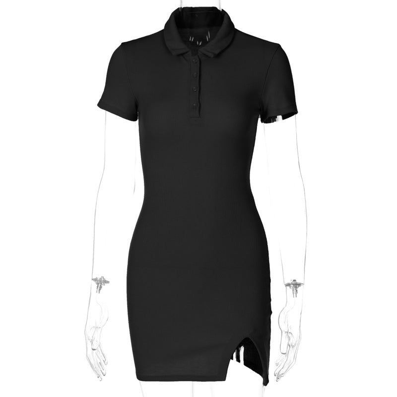 LIZAKOSHT  -  Women's Short Sleeve Collar Bodycon Dress, Casual Solid Mini Dress for Summer, Fashion Women's Dress for Daily Wear