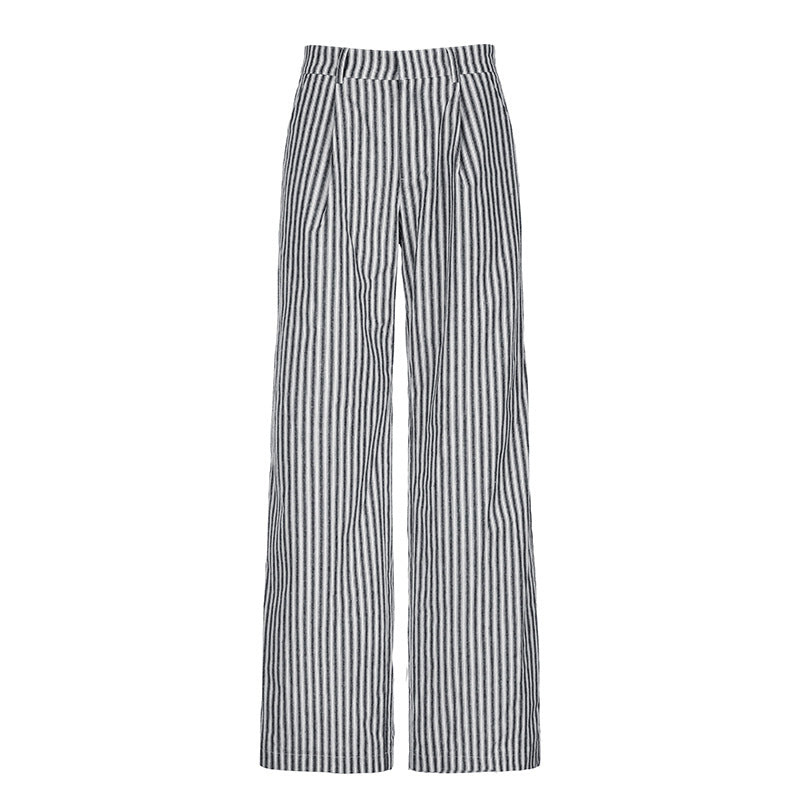 y2k Women's Striped Stitching Contrast Color High Waist Drawstring Loose Straight Woven Fashionable Casual Comfortable Trousers