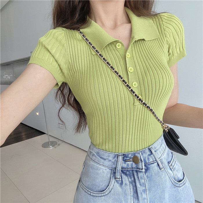 LIZAKOSHT  -  Women's Plain Buttons Collared Tee, Elegant Casual Short Sleeve T-shirt for Summer, Ladies Clothes for Daily Wear