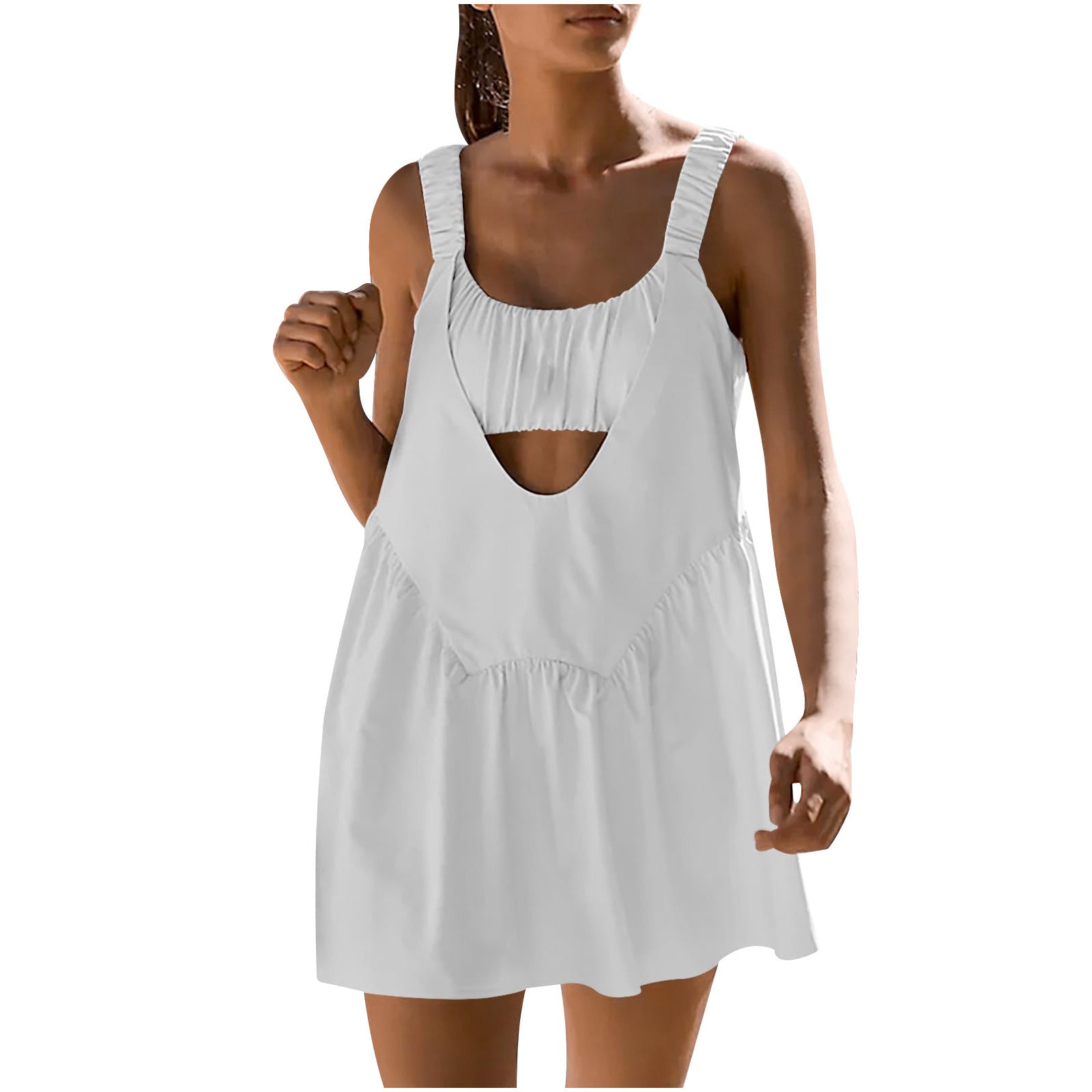 LIZAKOSHT  -  Women 2 Pieces Tennis Dress Sleeveless Workout Mini Dress with Built in Bra and Shorts Cut Out Athletic Outfits