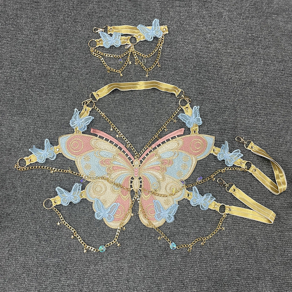 y2k W139tp Ins Trendy Embroidered Butterfly Stitching Metal Crystal Ornaments Ultra Short Camisole