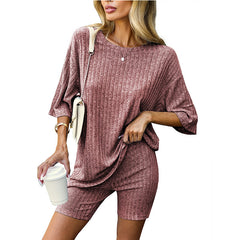 LIZAKOSHT  -  Ekouaer 2 Count Ribbed Knit Matching Outfits T-shirt Biker Shorts  Sweatsuits(Regular&Plus) Shortsleeve Two Piece Set Lounge Set High Waist