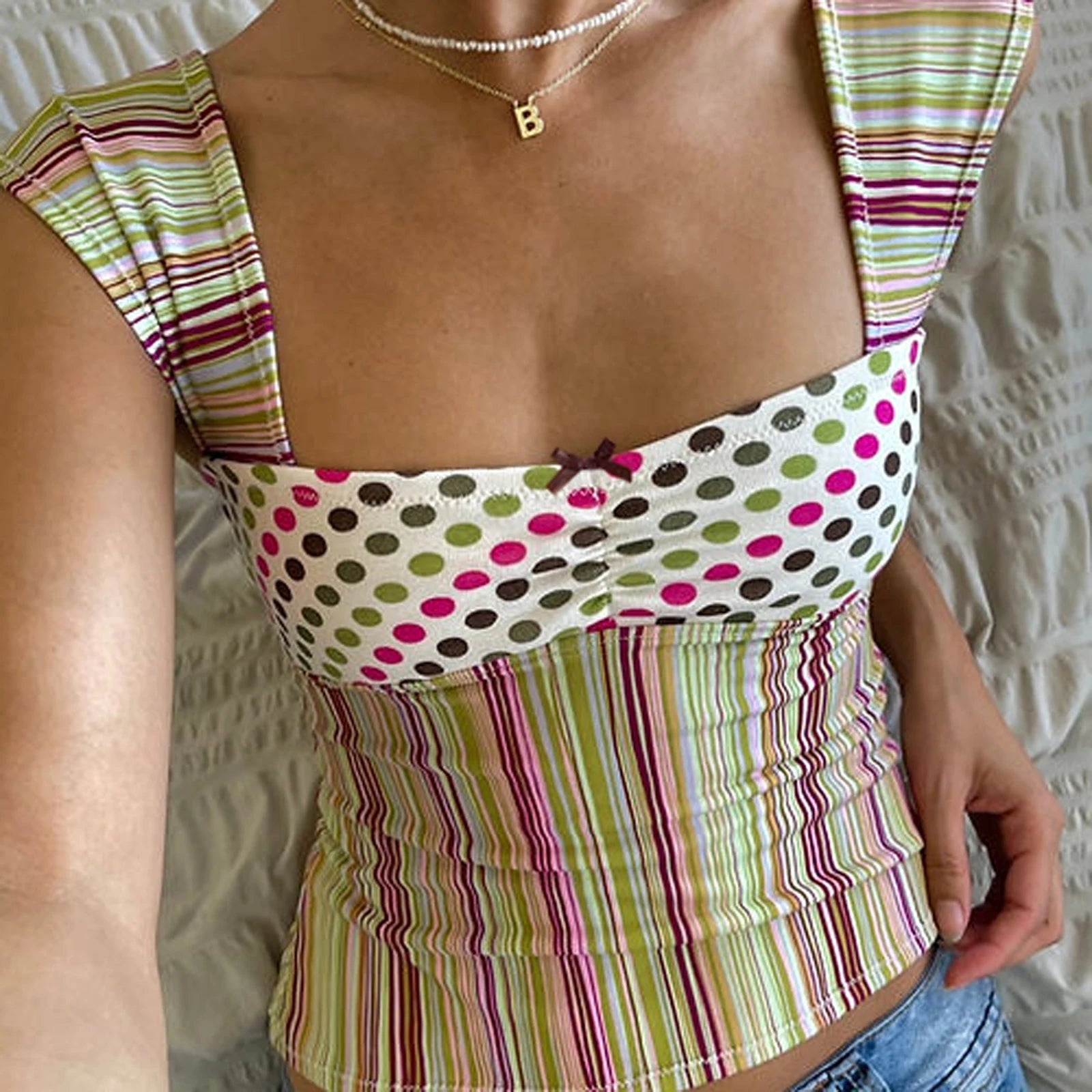 LIZAKOSHT  -  Women's Slim Fit Tank Tops Classic Plaid/Stripes Print Sleeveless Square Neck Vest Tops Summer Cottage Y2K Aesthetic Shirts