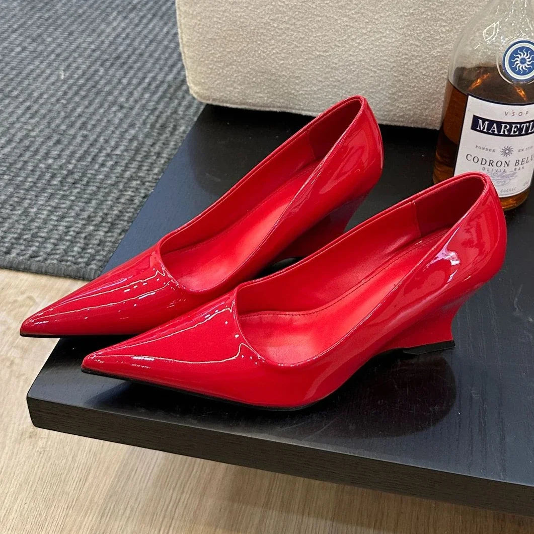 LIZAKOSHT  -  Designer Pointed Toe Wedges High Heels Sexy Women Pumps Silver Red Shoes Wedding Banquet Dress Shoes Brand Office Shoes Women