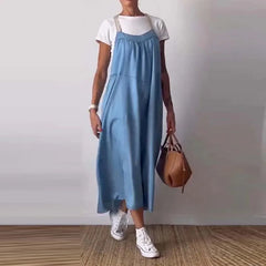 LIZAKOSHT  -  High Fashion Loose Cotton And Linen Dress Summer New Lady Solid Color Casual Sleeveless Elegant Commute Versatile Party Dresses