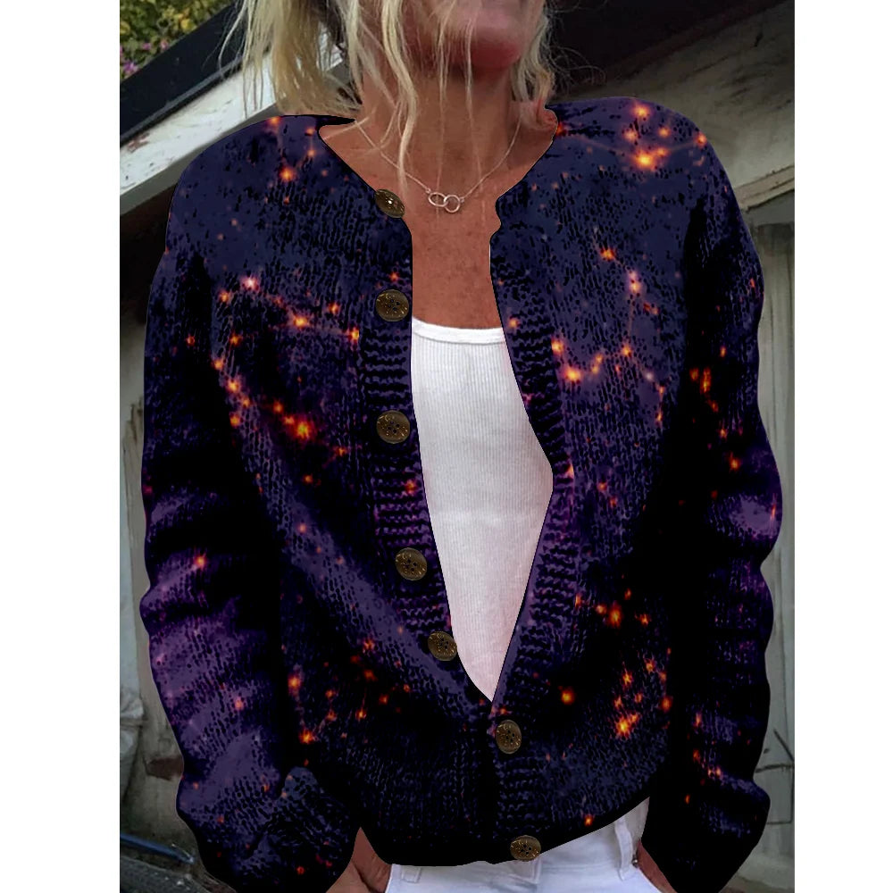 LIZAKOSHT  -  Women Cardigan Knitted Sweater Oil painting Long Sleeve Jumper Cardigans Casual Streetwear Fashion Coat