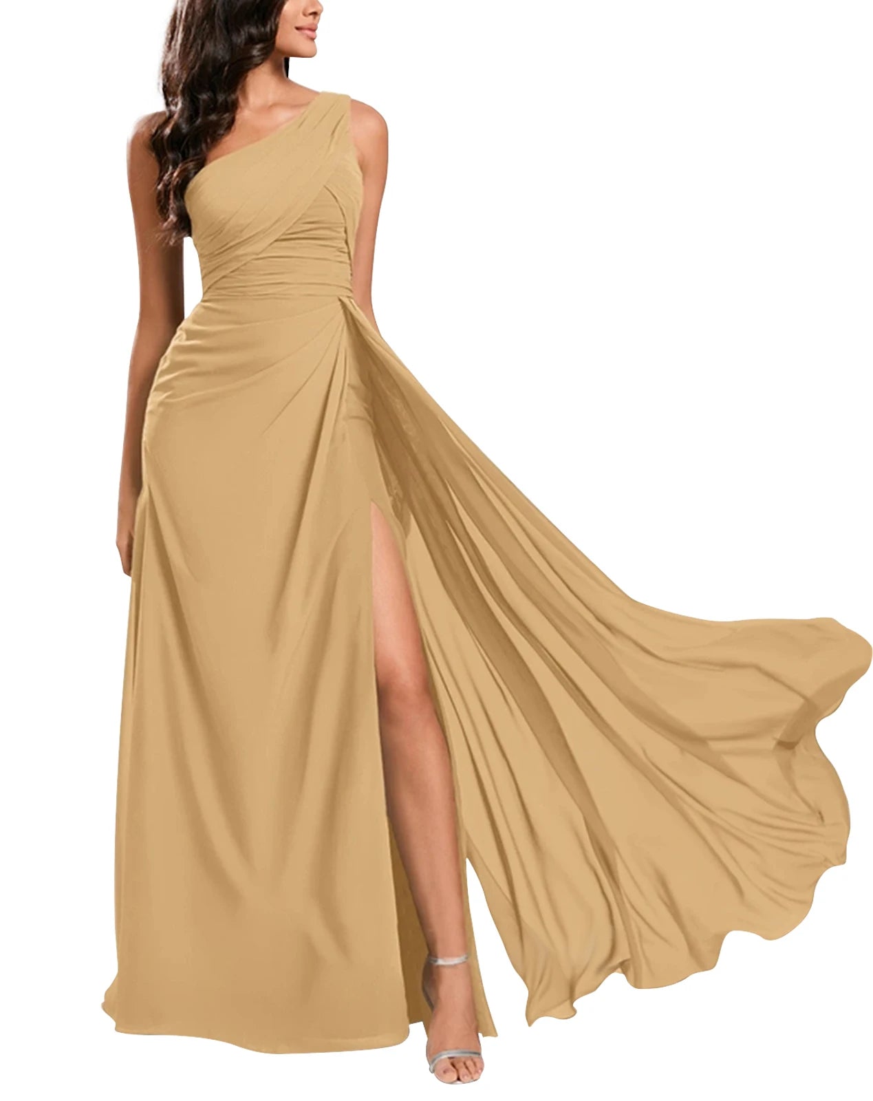 One Shoulder Floor-Length Chiffon Bridesmaid Dress With Ruffle Backless 2024 Prom Evening Dress Wedding Party Gowns