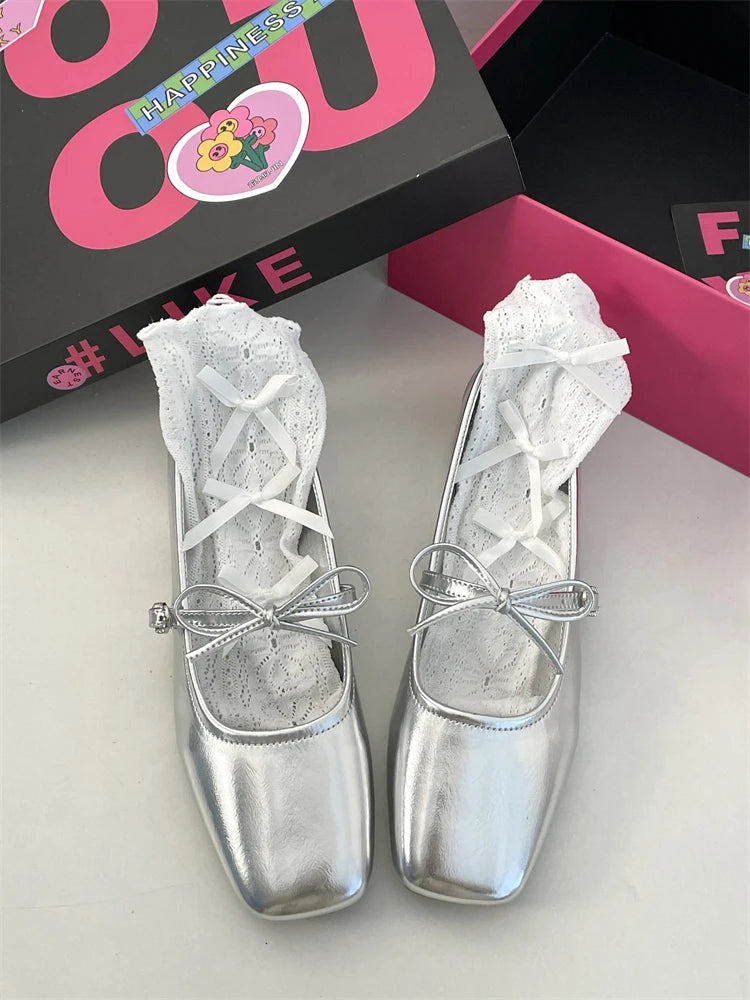 LIZAKOSHT Women's shoes with thick soles, French silver single shoes, versatile and gentle Mary Jane shoes