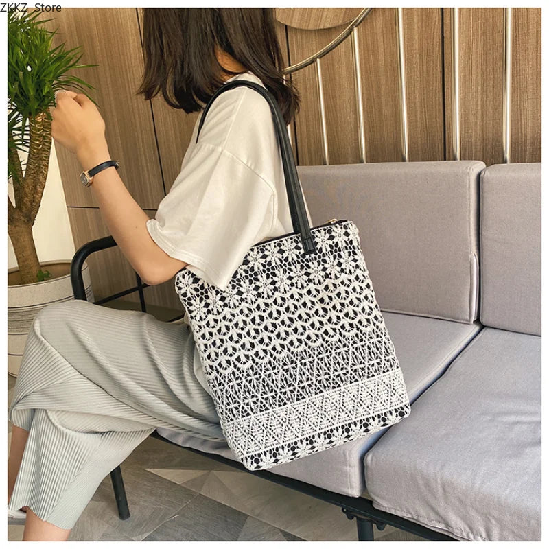 LIZAKOSHT  -  Premium Shoulder Bag Stylish Canvas Bag for Women 2023 Summer New Style Korean Version Girly Lace Tote Bag